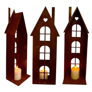LAMPION OGRODOWY metalowy dom LED LATARNIA DOMEK LATARENKA rdzawy 40cm 3D